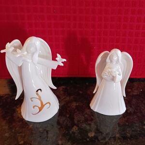 Gund White Ceramic Angel Figurines Candle Set